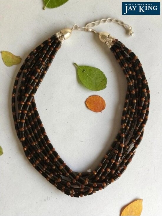 Jay King Jewelry - Jay King DTR 925 Sterling Silver Multi-Strand Black & Amber Beaded Necklace